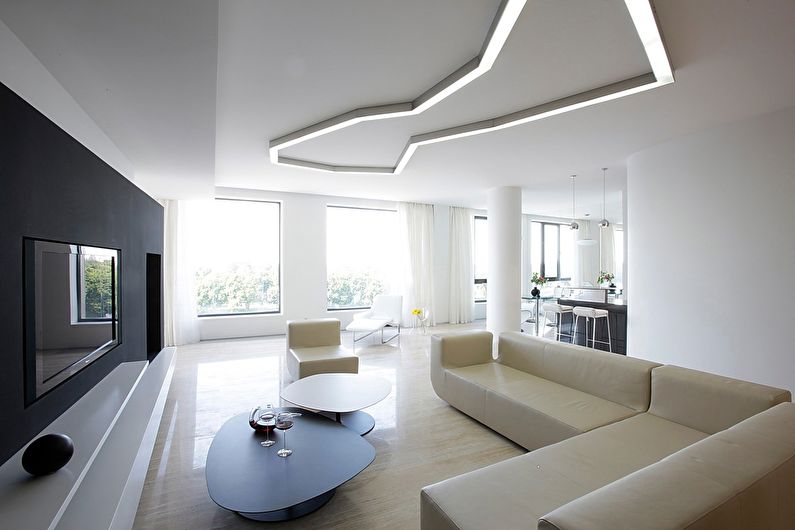 Натяжной потолок для гостиной в стиле минимализм