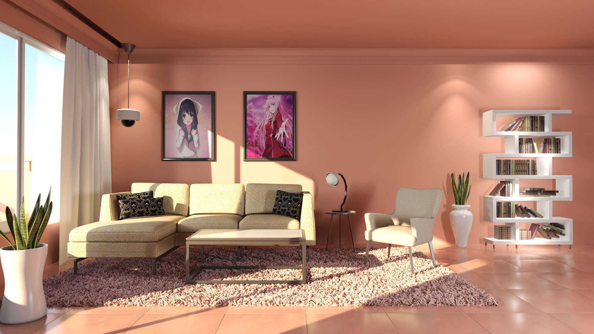 ArtStation - 3D Modeling Peach Living Room, Ridho Hijri Elriyanto